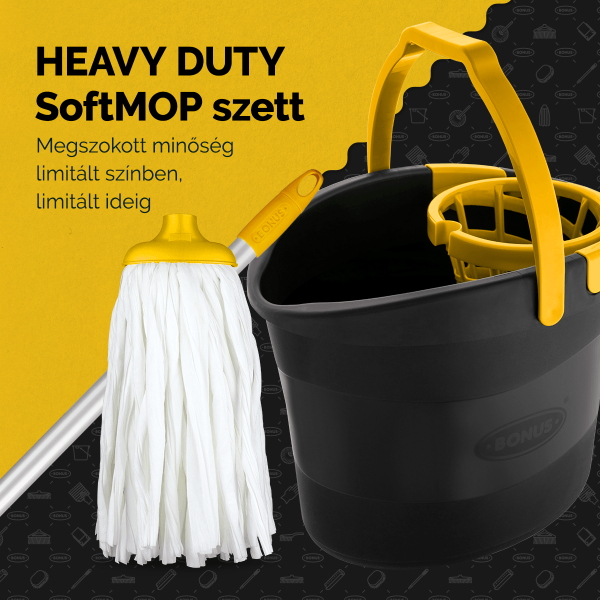 Bonus felmosószett SoftMop Extra, Fetete-Sárga /130 cm-es nyél+18 L-es vödör+ SoftMop 160 gr./